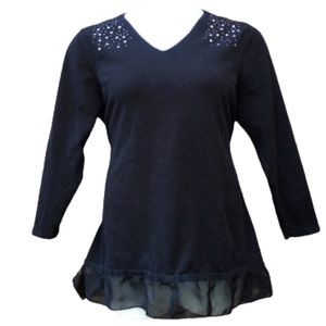 Sweater w/ Chiffon Ruffle Hem & Stud Detailing